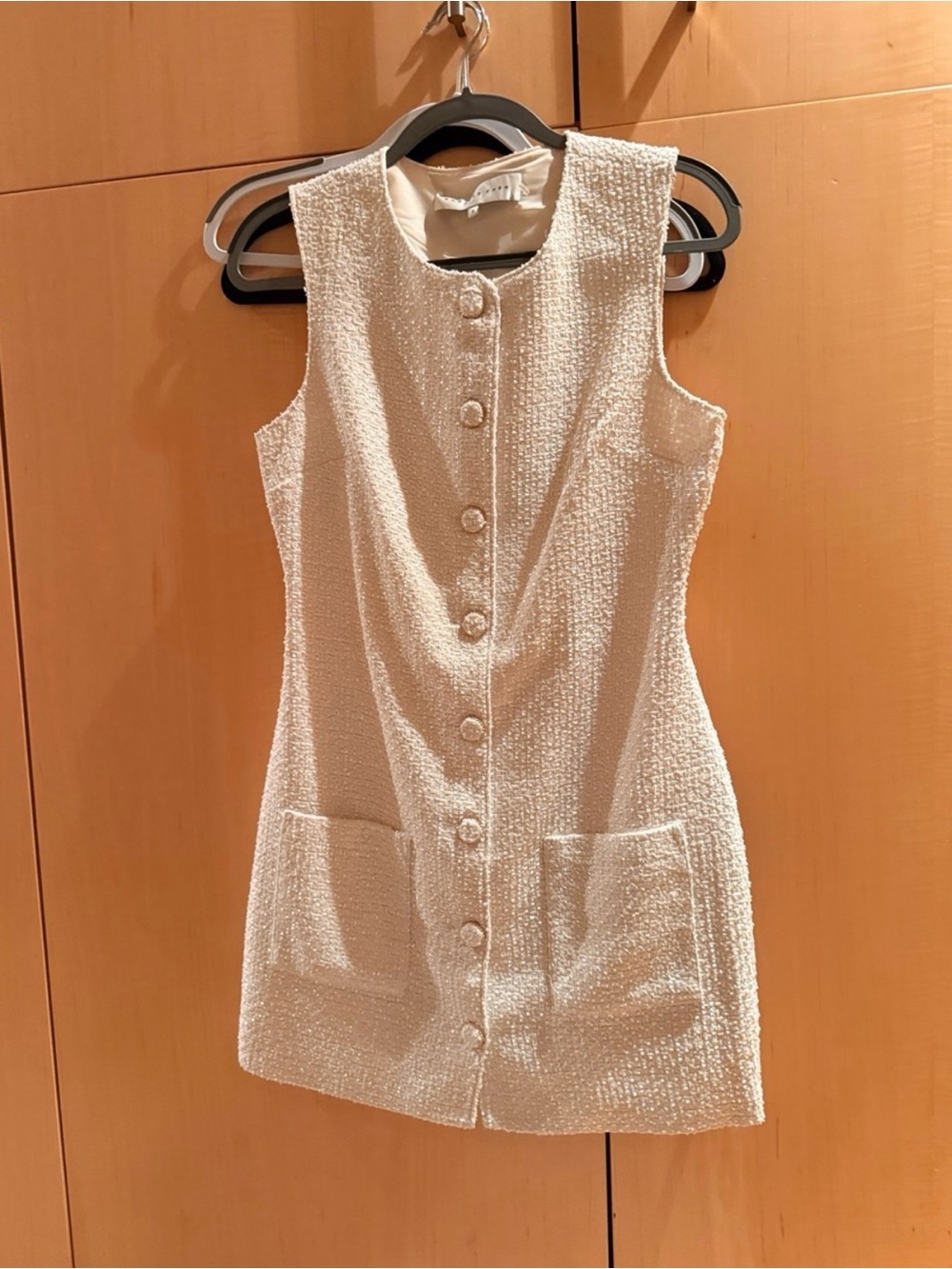 Endless Rose Cream Bouclé Tweed Button-Front Shift Dress